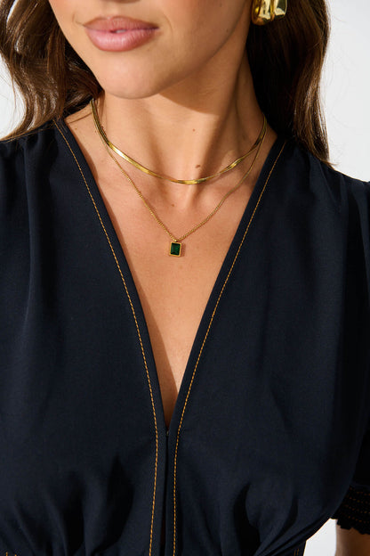 Mahani Layered Necklace in Gold with Green Stone