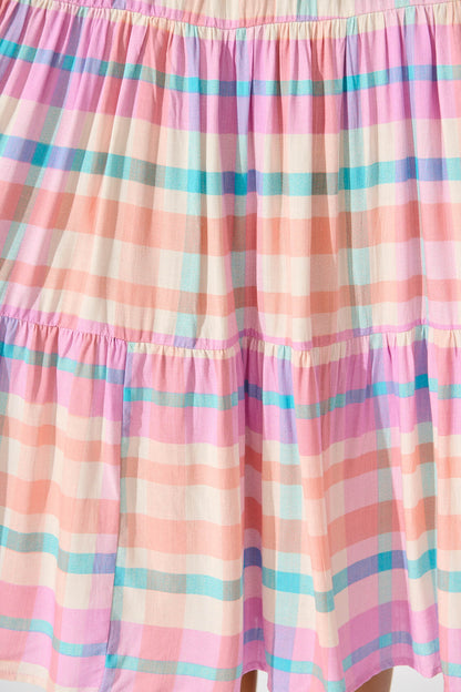 Kehlana Tiered Smock Dress In Pink Check