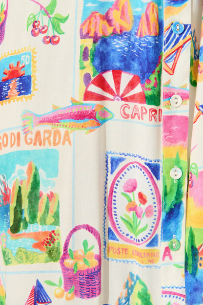 Francy Midi Shirt Dress In White With Bright Resort Print