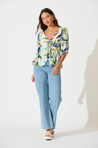 My All Top in Multi Green Print