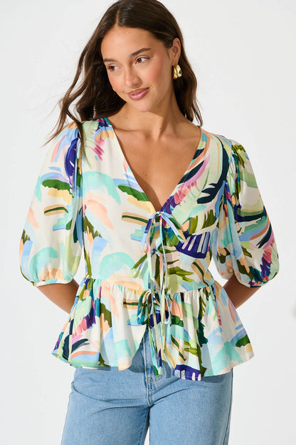 My All Top in Multi Green Print