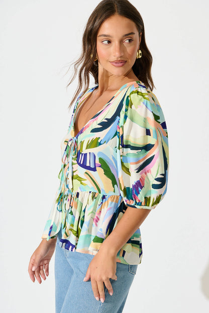 My All Top in Multi Green Print