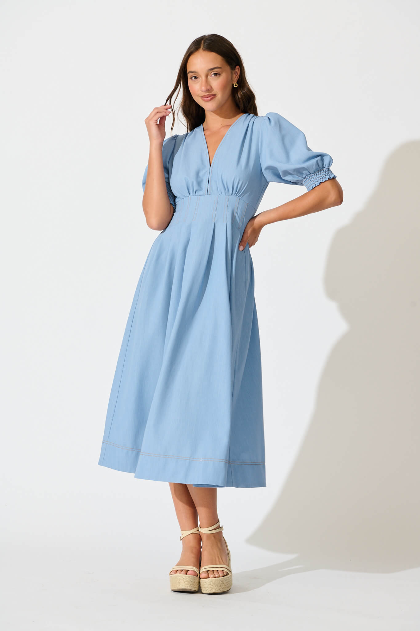 Hazelina Midi Dress in Blue