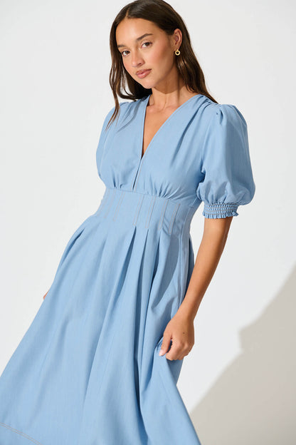 Hazelina Midi Dress in Blue