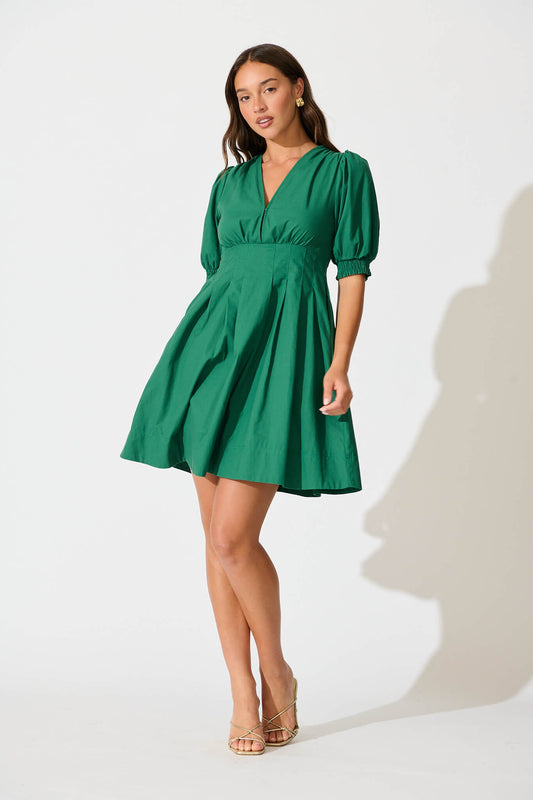Hazel Dress in Emerald Green Cotton