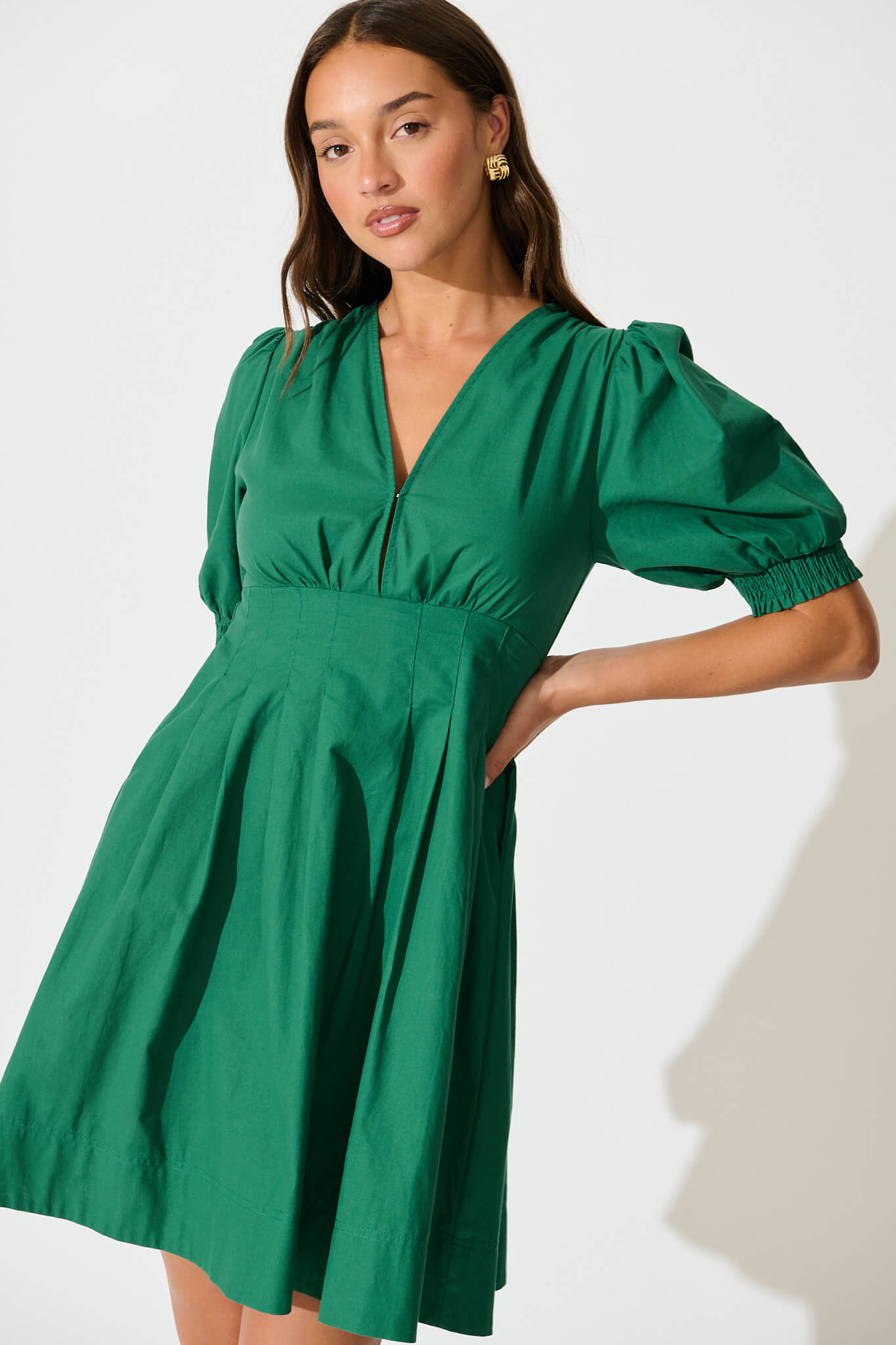 Hazel Dress in Emerald Green Cotton