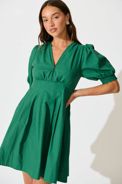 Hazel Dress in Emerald Green Cotton