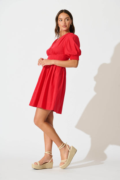Hazel Dress in Red Cotton