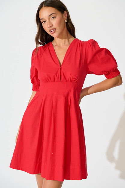 Hazel Dress in Red Cotton