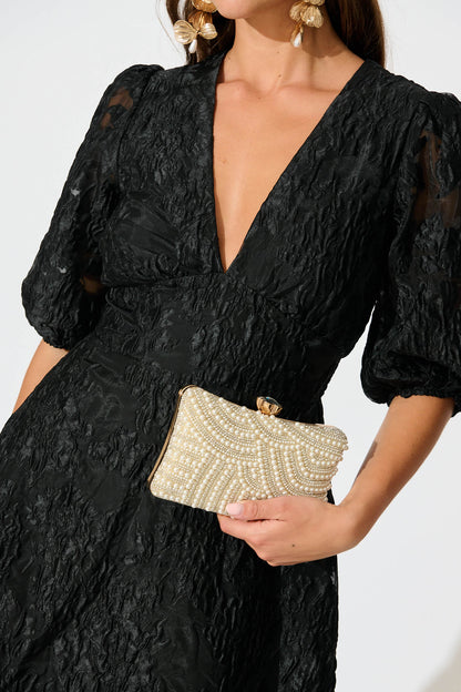 Nelinha Clutch in Gold with Pearl and Diamante