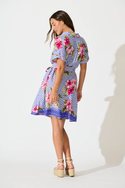 Winola Shirt Dress in Blue with Multi Floral Print