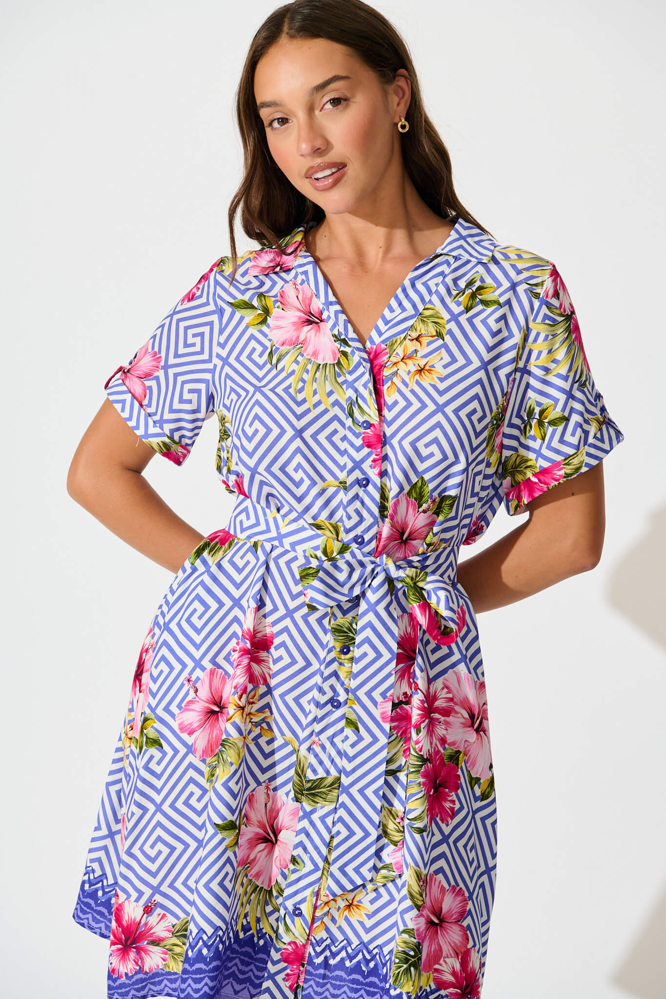 Winola Shirt Dress in Blue with Multi Floral Print