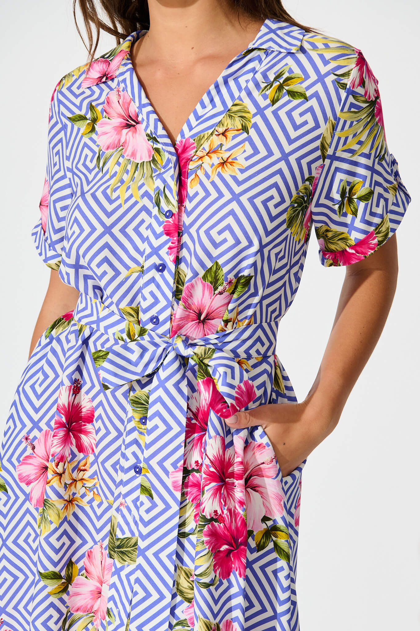 Winola Shirt Dress in Blue with Multi Floral Print