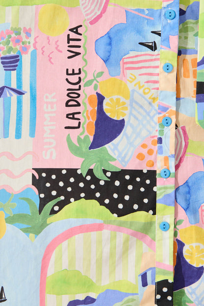 Saskia Midi Shirt Dress in Multi Summer Print Cotton