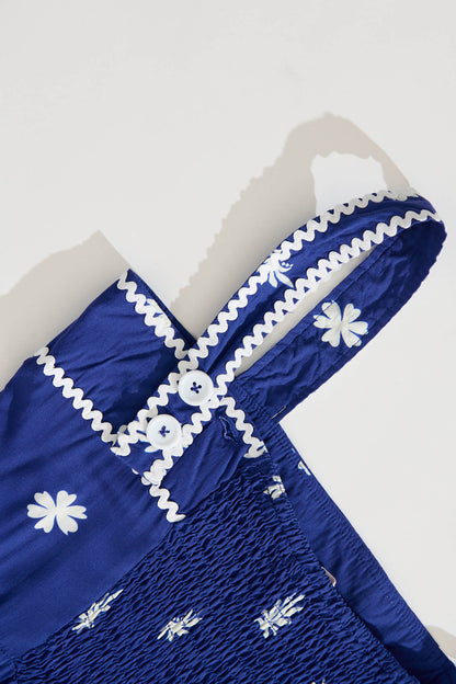 Adler Maxi Sundress in Blue with White Border Print Ric Rac