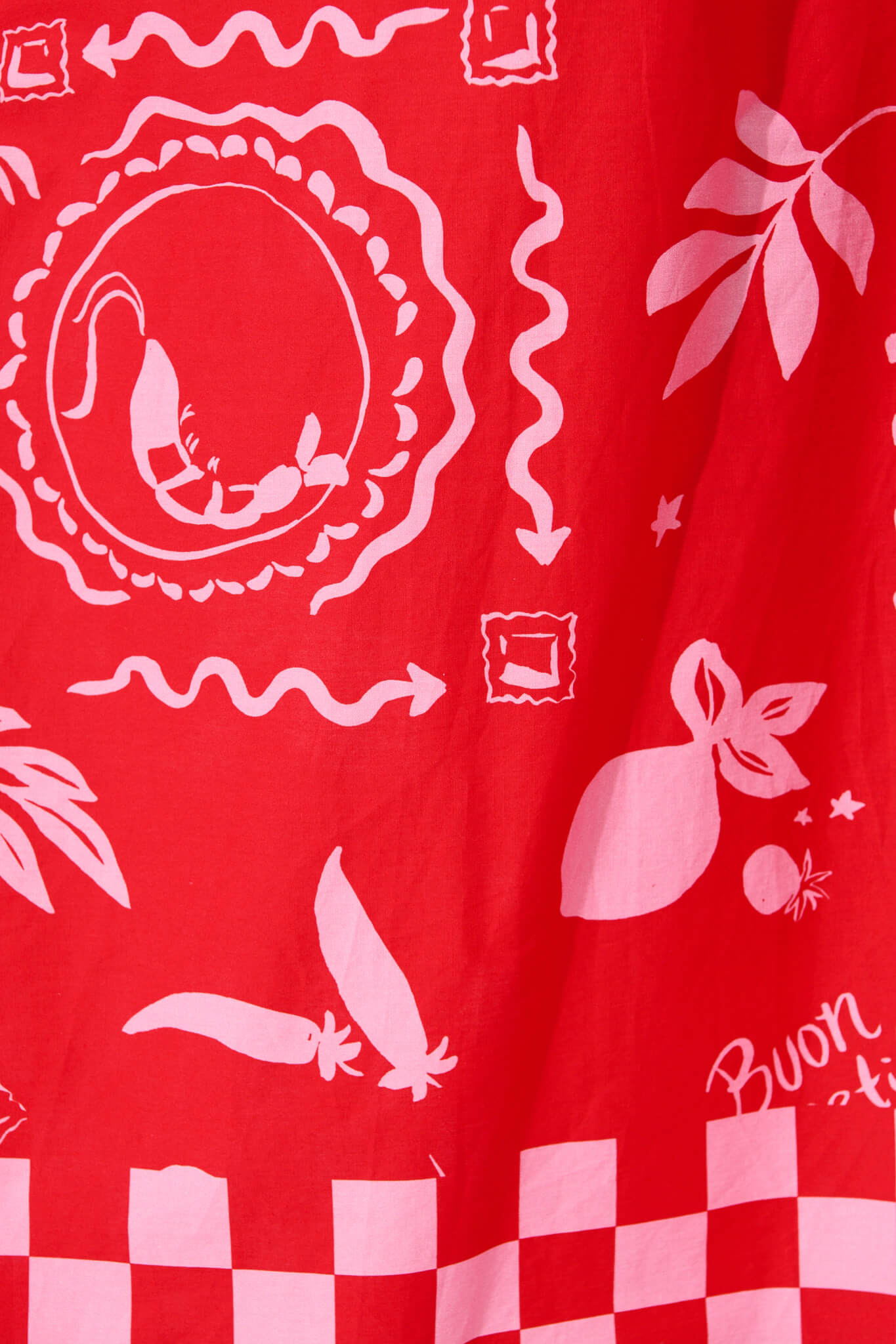 Yazmin Midi Shirt Dress in Red with Pink Border Cotton