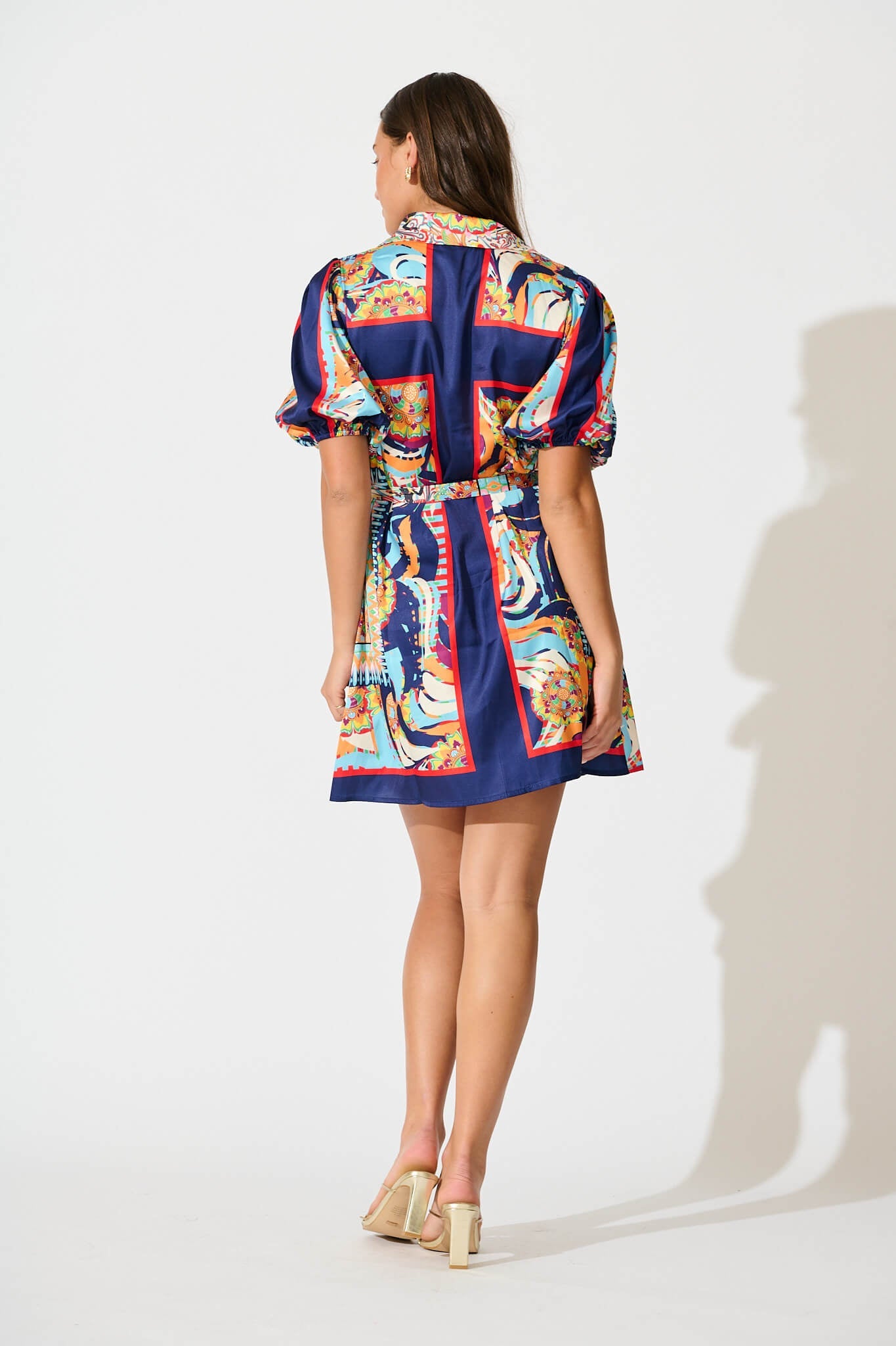 Gabrielino Shirt Dress In Navy Multi Print Satin