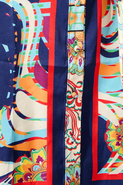 Gabrielino Shirt Dress In Navy Multi Print Satin