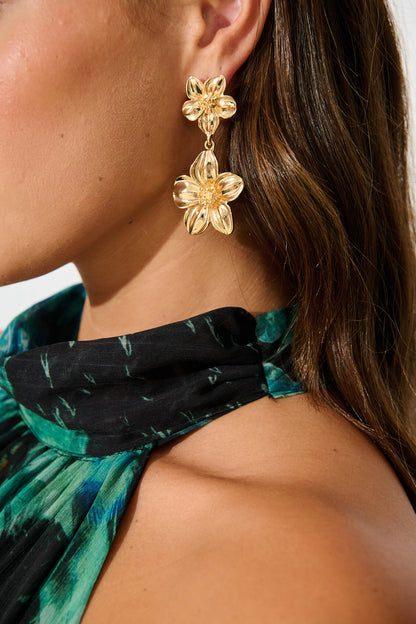 Serato Drop Flower Earrings in Gold