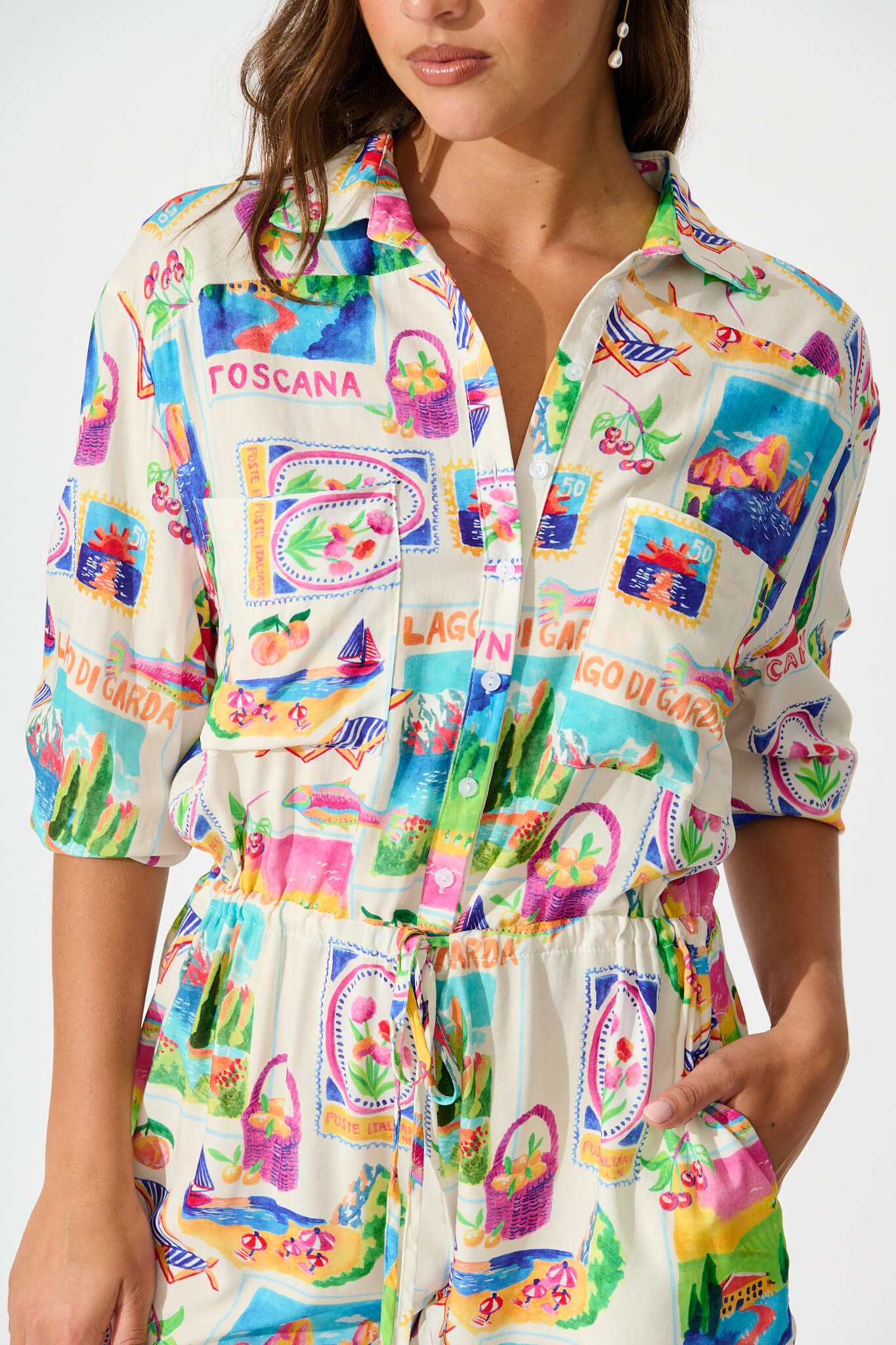 Powers Playsuit In White With Bright Resort Print