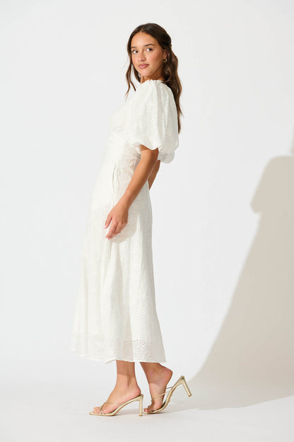 Duchess Maxi Dress In White Broderie Cotton