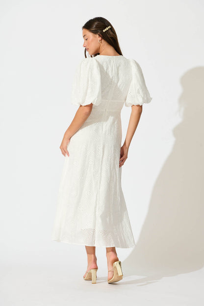 Duchess Maxi Dress In White Broderie Cotton