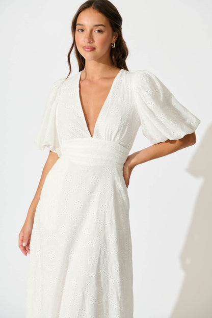 Duchess Maxi Dress In White Broderie Cotton