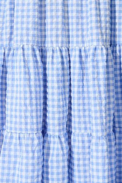 Kehlana Tiered Smock Dress In Cornflower Blue Gingham Cotton
