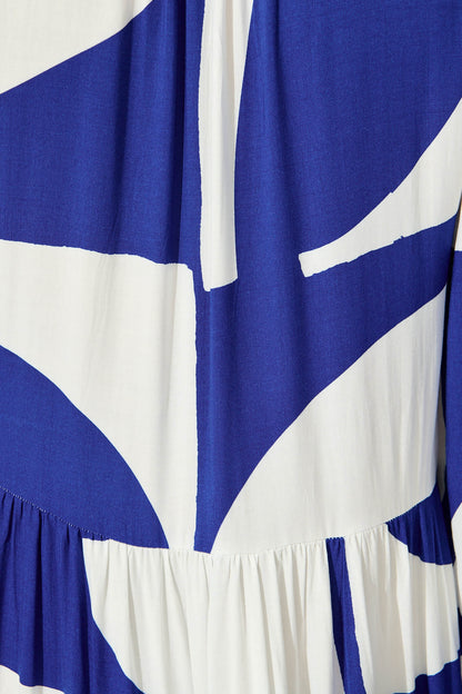 Kehlana Tiered Smock Dress In Navy Geo Print