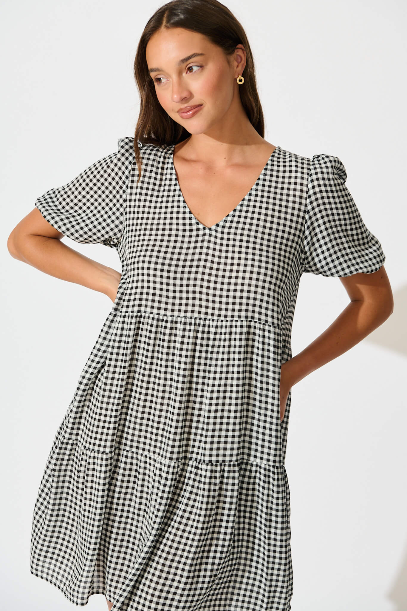 Neveen Smock Dress in Black Gingham