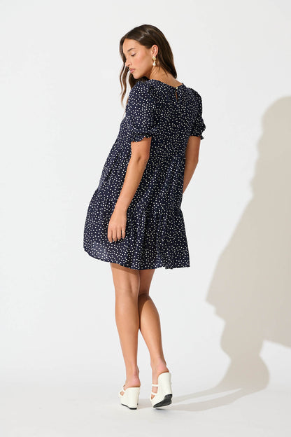Neveen Smock Dress in Navy with White Spots