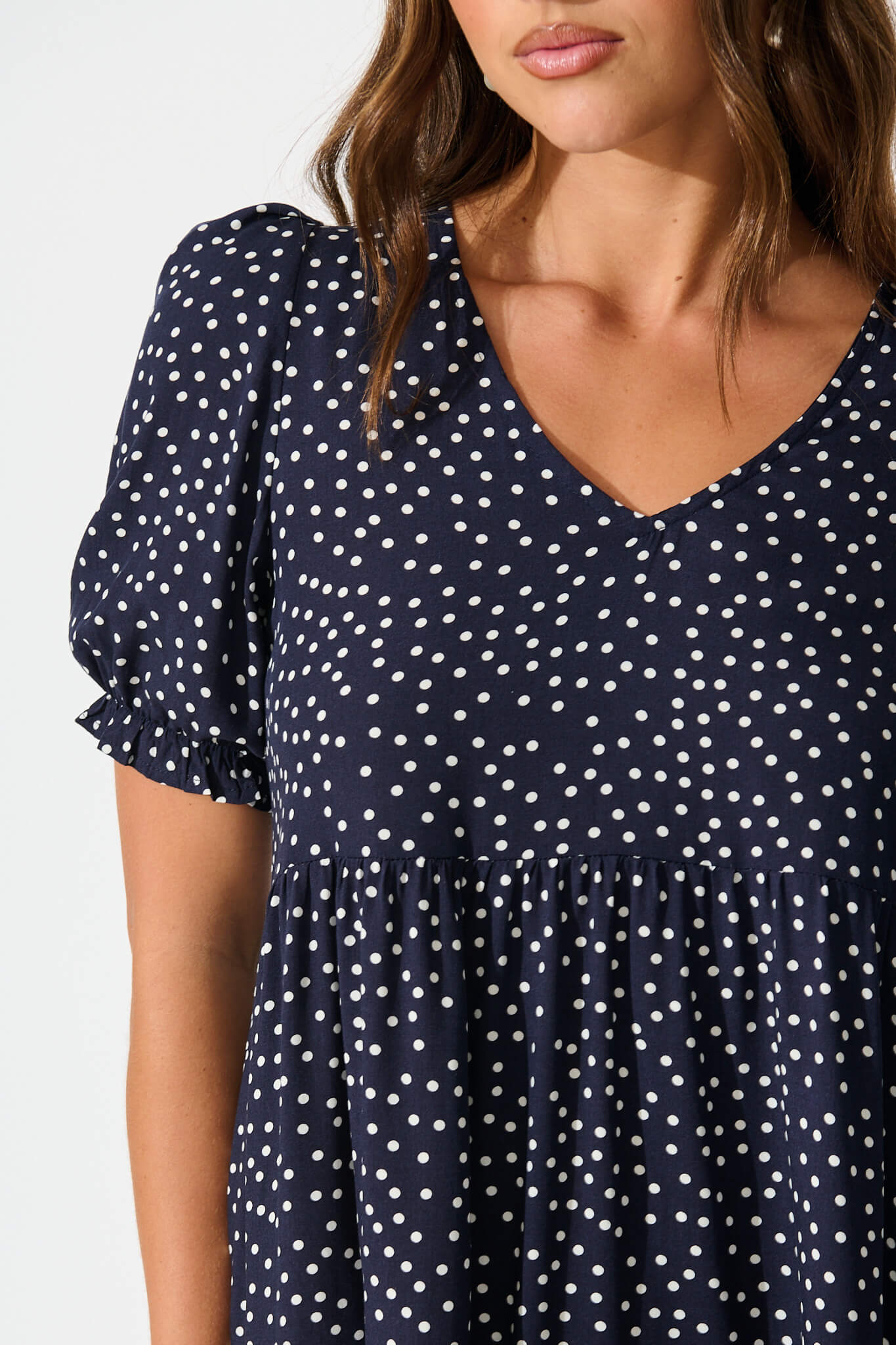 Neveen Smock Dress in Navy with White Spots