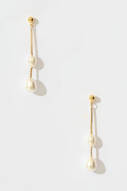 Dainty Drop Pearl Earrings in Gold