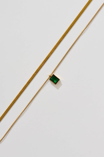 Mahani Layered Necklace in Gold with Green Stone