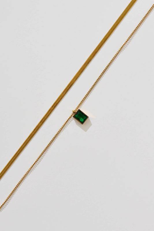 Mahani Layered Necklace in Gold with Green Stone