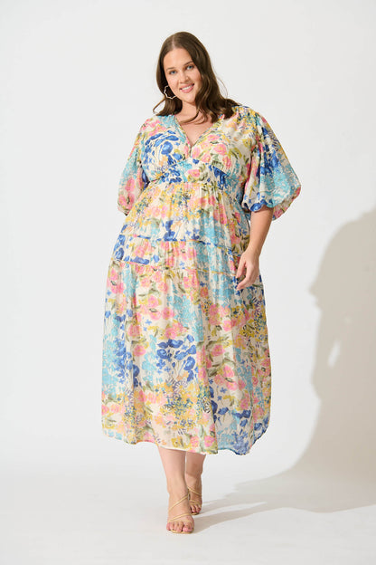 Amalie Midi Dress In Vintage Floral Print