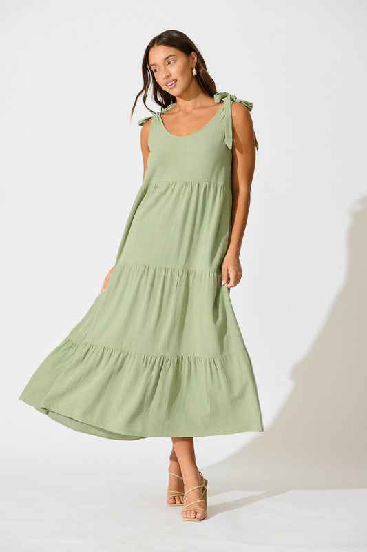 Estefani Maxi Sundress in Khaki Linen Blend