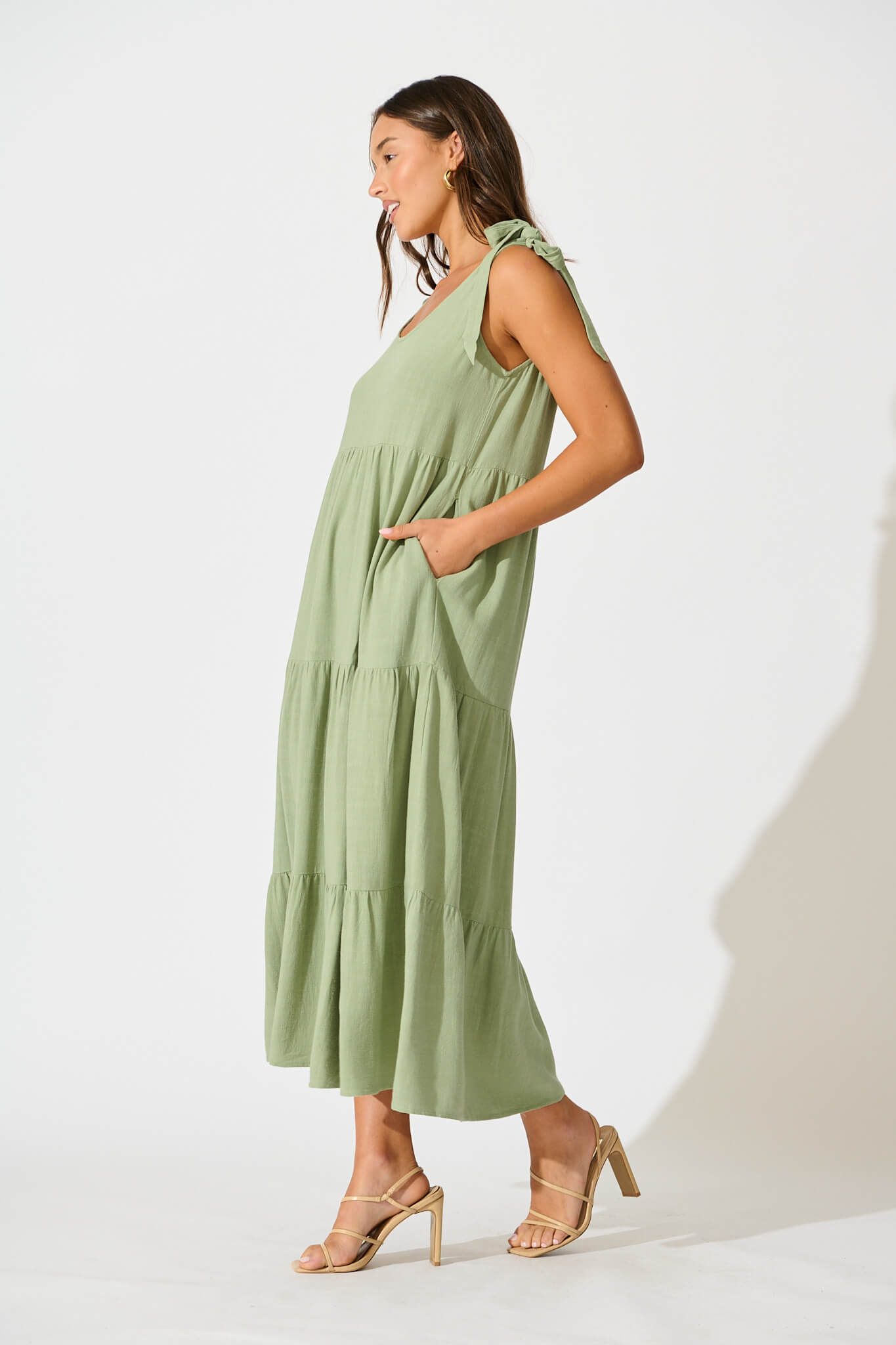 Estefani Maxi Sundress in Khaki Linen Blend