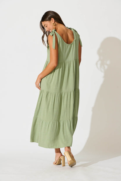 Estefani Maxi Sundress in Khaki Linen Blend