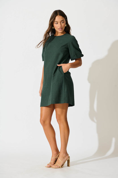 Kyoto Dress In Emerald Cotton Linen