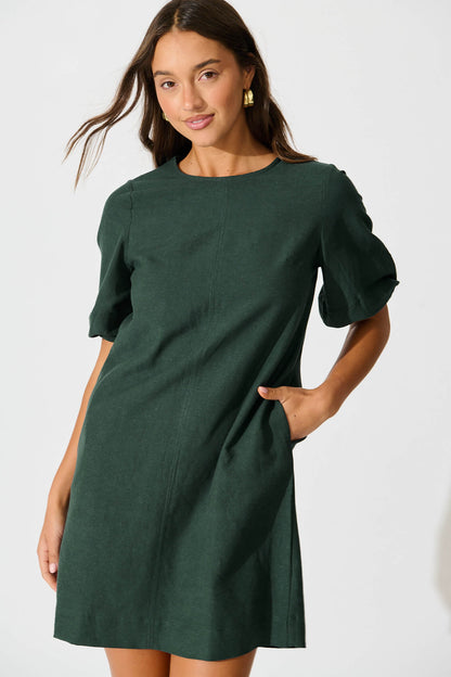 Kyoto Dress In Emerald Cotton Linen