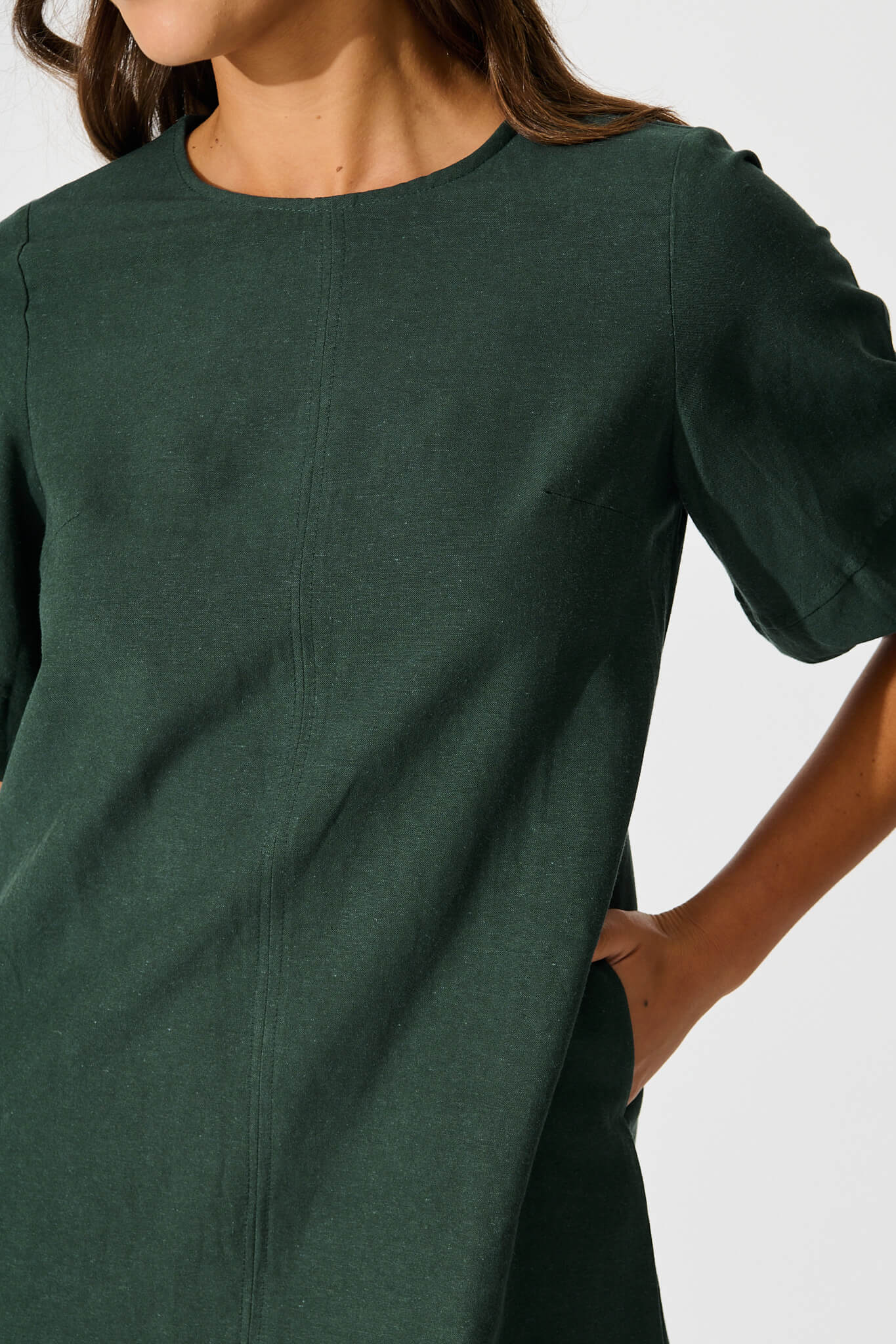 Kyoto Dress In Emerald Cotton Linen