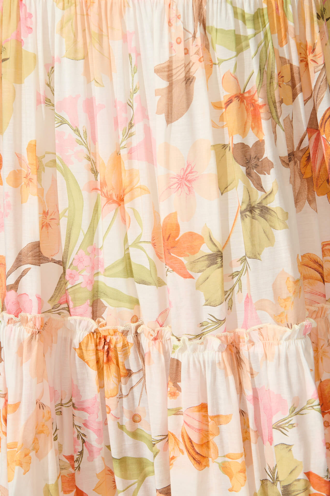 Solena Maxi Skirt in White with Multi Tangerine Floral