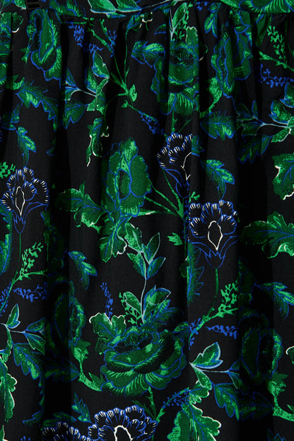 Maila Top In Emerald with Green and Blue Floral