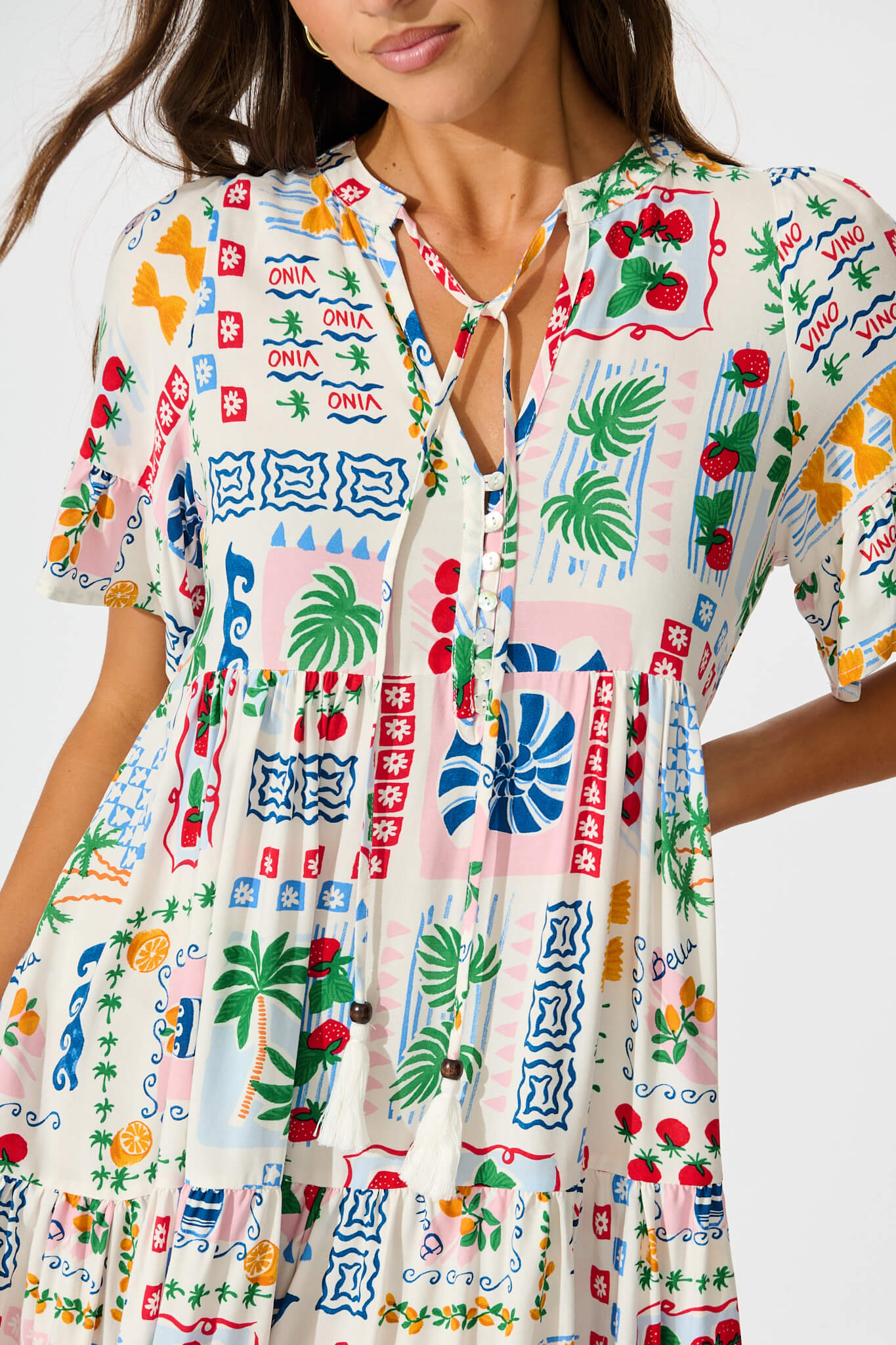 Northcote Smock Dress In White Multi Print