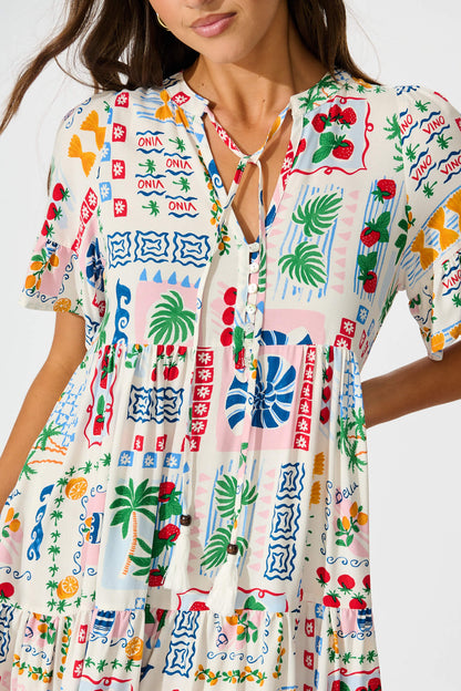 Northcote Smock Dress In White Multi Print