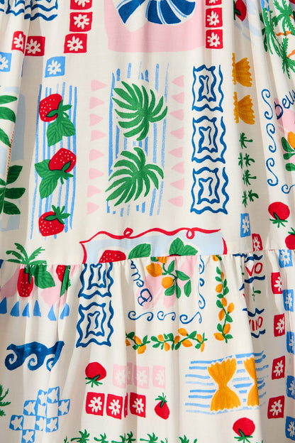 Northcote Smock Dress In White Multi Print