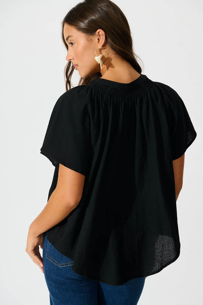 Lombard Top in Black Cotton Linen