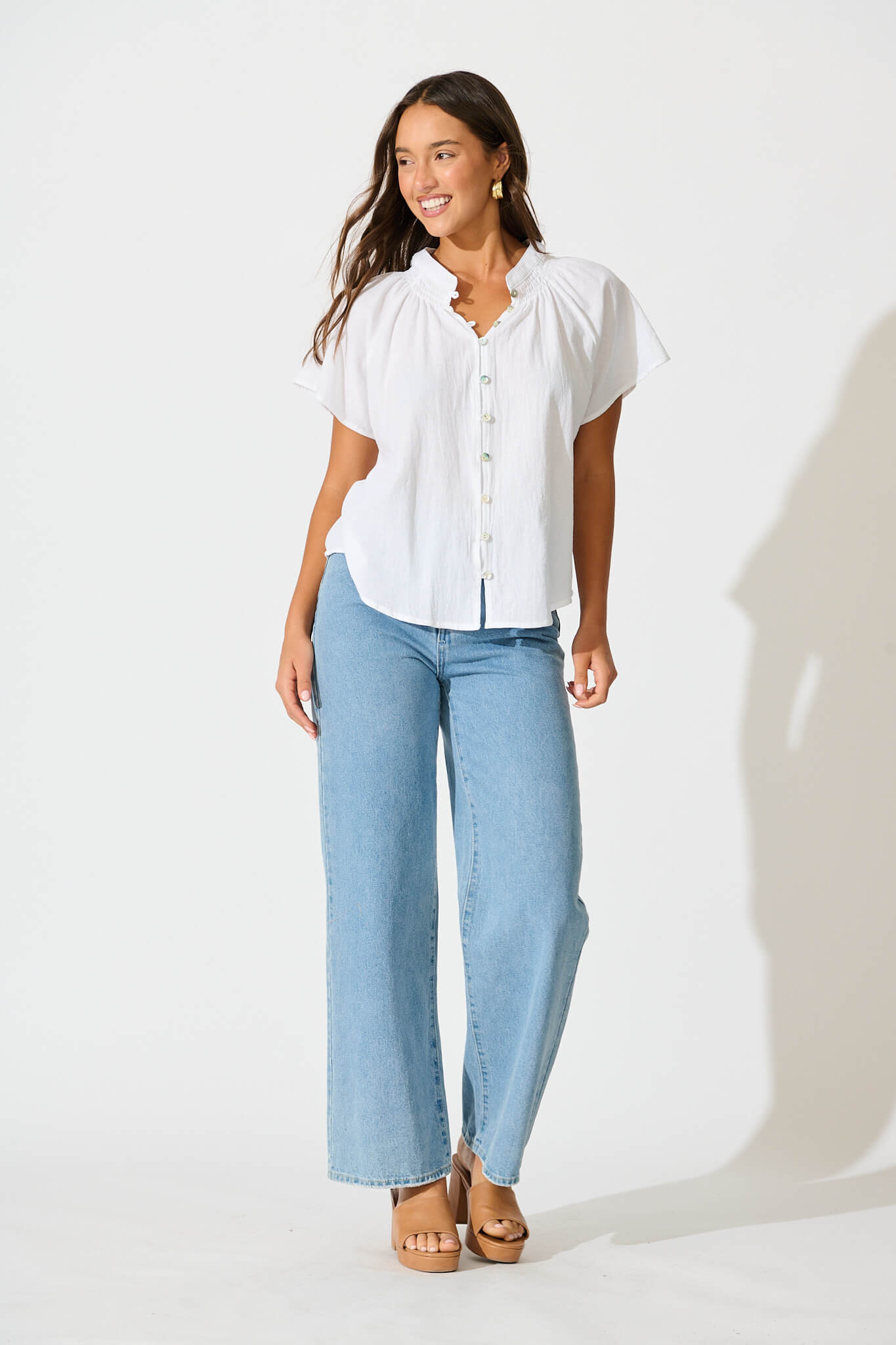 Lombard Top in White Cotton Linen