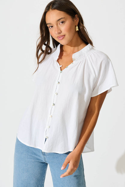 Lombard Top in White Cotton Linen